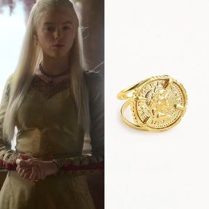 Ottoman Hands Cezar Gold Coin Double Band Cocktail Ring ASO Milly Alcock